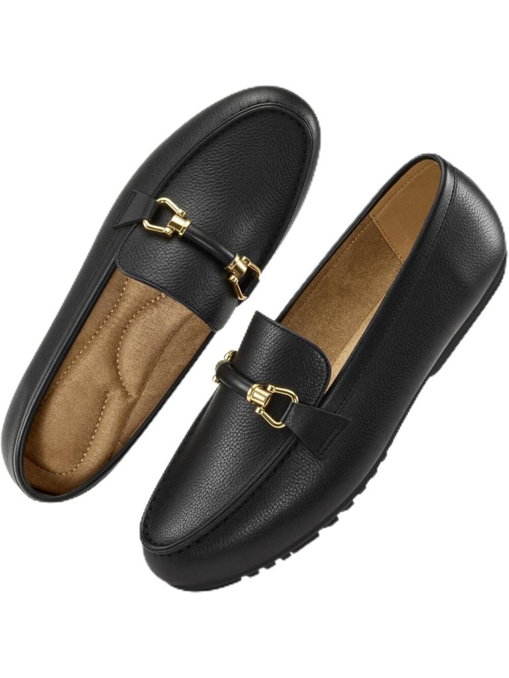 Women's Black Faux Leather Comfortable Casual Moccasins Flexible Flats Shoes